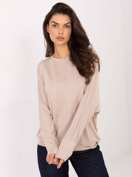 Beige lässige Bluse mit langen Ärmeln.