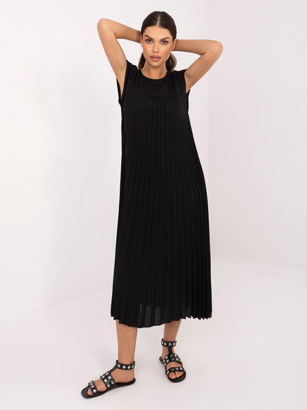 Schwarzes trapezförmiges Kleid mit Falten RUE PARIS.