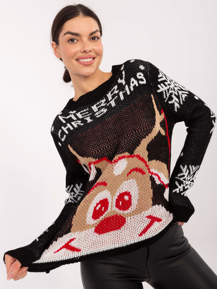 Schwarzer Weihnachts-Pullover mit einem Rentier.