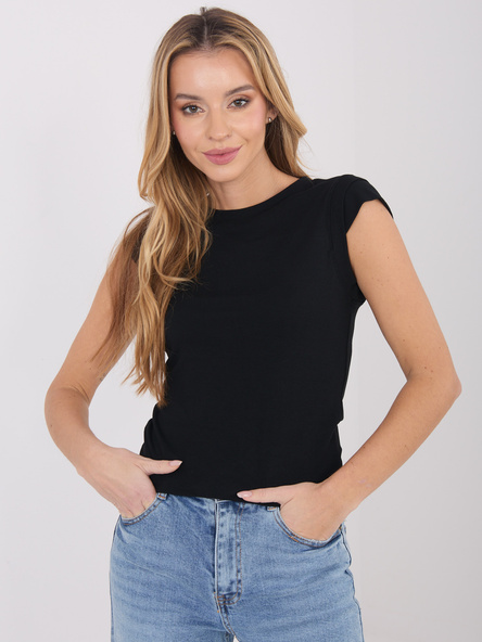 Schwarzes Damen Basic Top ohne Ärmel.