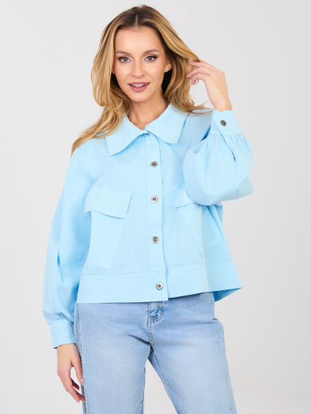 Helleblaue Bluse mit Puffärmeln RUE PARIS.