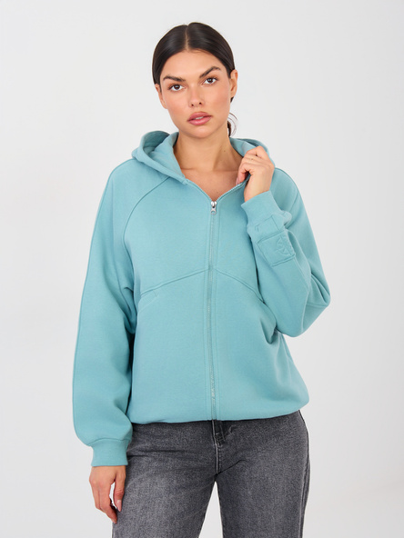 Türkisfarbener, offener Oversize-Pullover NATURAL SIDE.