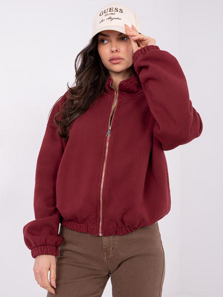 Bordeauxfarbener Basic-Reißverschluss-Pullover mit Stehkragen.