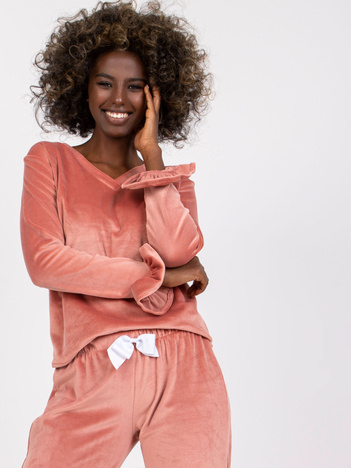 Schmutzig-rosa Velour-Pyjama mit Hose Camille RUE PARIS.