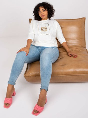 Ecru Bluse in Übergröße mit Print Roxanne.