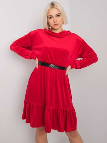 Rotes Samtkleid mit Gürtel Casablanca.