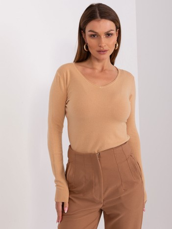 Hurt Camelowy angepasster V-Ausschnitt Pullover.