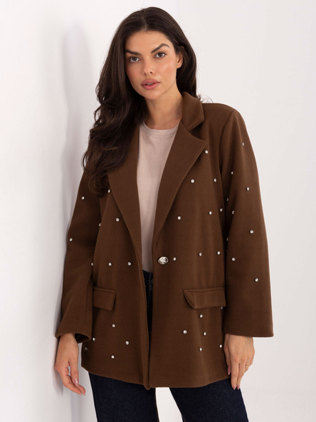 Braune elegante Jacke mit Zirkonien.