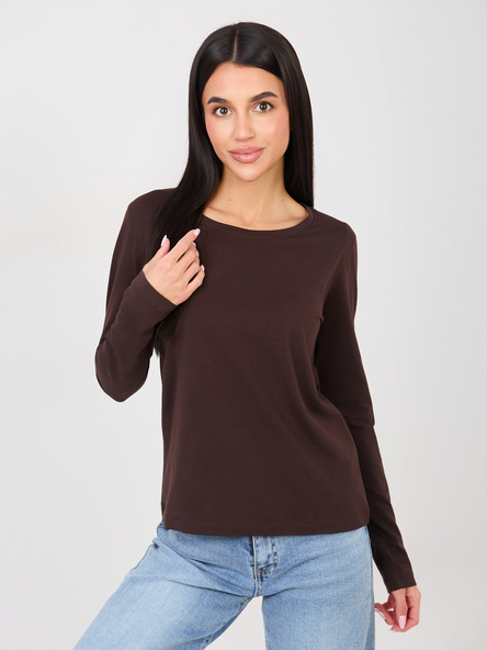 Schokoladenfarbener Damen-Longsleeve Basic aus Baumwolle RUE PARIS.