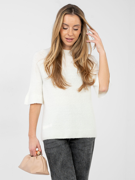 Ecru Damenpullover mit rundem Ausschnitt.