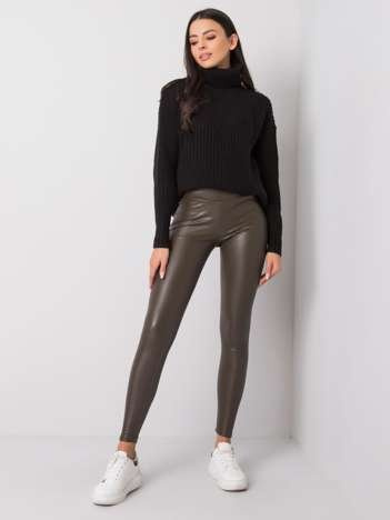 Dunkle Khaki-Leggings aus Kunstleder Briana RUE PARIS.