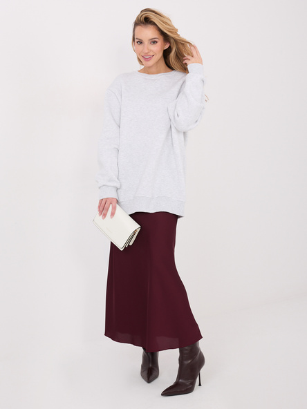 Hellegraue lange Basic-Bluse ohne Kapuze.