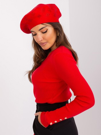 Großhandel Roter Damenberet mit Applikation.