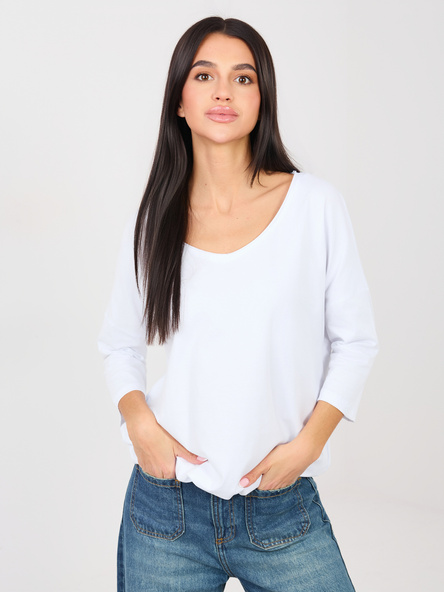Weiße Basic-Bluse mit Bündchen RUE PARIS.