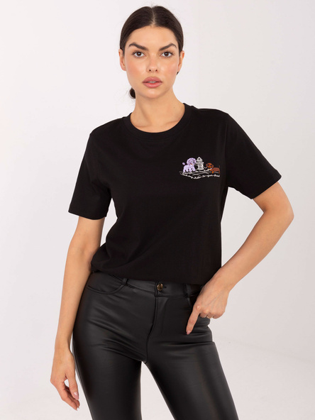 Schwarzes Damen-T-Shirt aus Baumwolle.