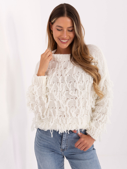 Ecru Damenpullover Boho mit Wolle RUE PARIS.