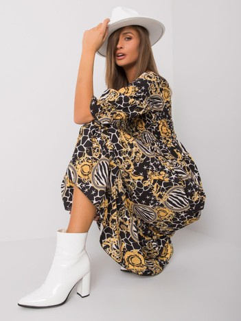 Schwarz-gelbe gemusterte Kleid Bevelyn.