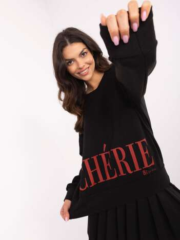 Großhandel Schwarzer Baumwollpullover mit dem Aufdruck Cherie.