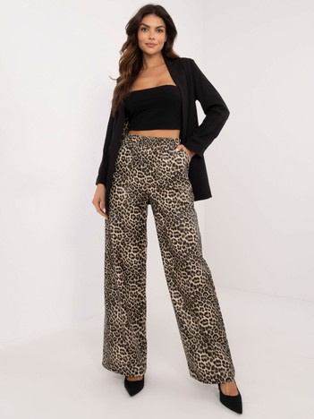 Beige-schwarze gemusterte Hose aus Kunstleder.