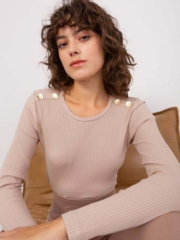 Hurt Beige Damen Basic Bluse mit langen Ärmeln BASIC FEEL GOOD.