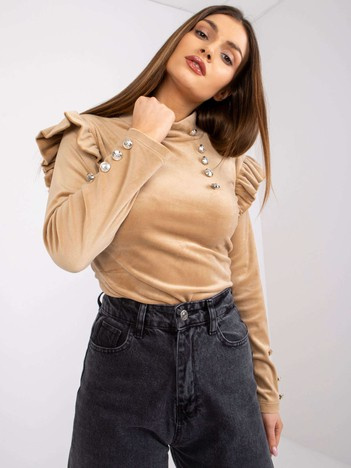 Dunkelbeige Veloursbluse mit langen Ärmeln Capri.