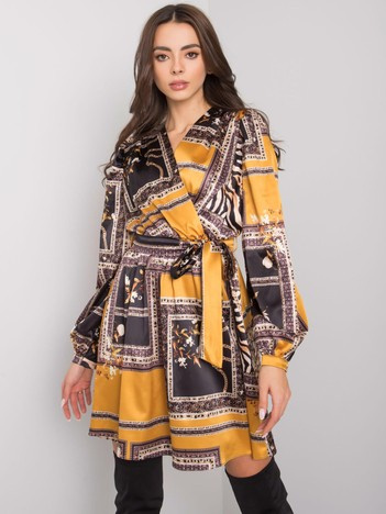 Schwarz-gelbe Kleid mit Gürtel Alarra.