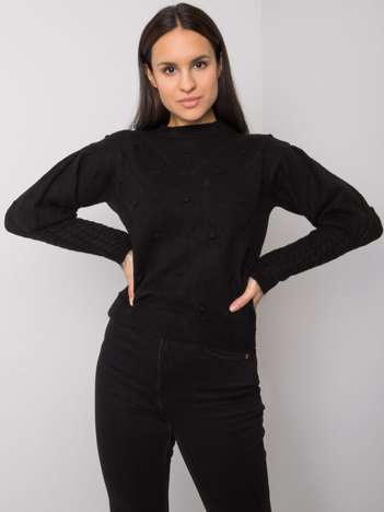 Schwarzer Pullover mit dekorativen Ärmeln Salamanca RUE PARIS.