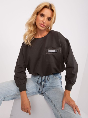 Hurt Khaki kurze Alltagsbluse mit Rippbündchen.