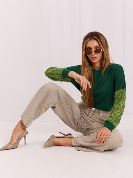 Dunkelgrüne Bluse mit Spitze Shantelle RUE PARIS.