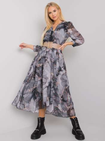 Schwarz-graues Kleid mit Gürtel Janesville.