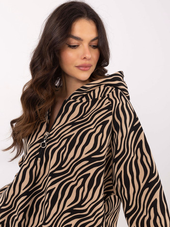 Hurt Camel- und schwarze Sweatjacke mit Reißverschluss am Dekolleté.