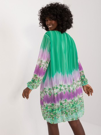 Großhandel Grünes Damenkleid mit bunten Drucken.