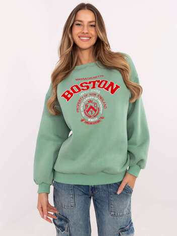 Hurt pistazienfarbene Sweatshirt ohne Kapuze mit Aufnähern.