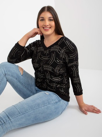 Hurt Schwarze Bluse in Übergröße mit Druck und 3/4-Ärmeln.