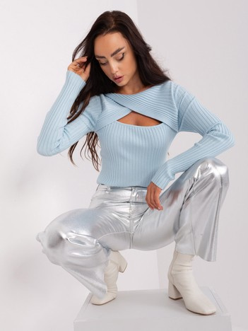 Großhandel Hellblauer klassischer gerippter Pullover.