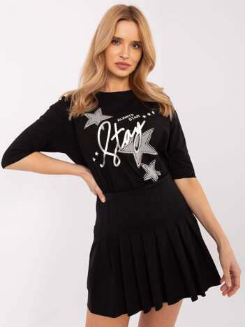 Hurt Schwarze lässige Bluse mit Applikation aus Nieten.