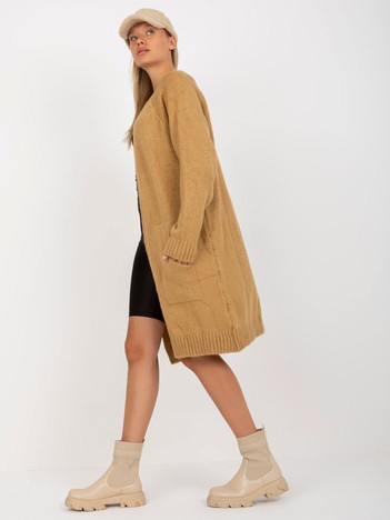 Hurt Camelowy langer Cardigan mit Taschen RUE PARIS.