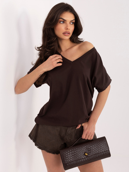 Dunkelbraune Oversize-Bluse mit kurzen Ärmeln RUE PARIS.