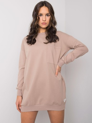Dunkelbeige Kleid mit Tasche Hanely RUE PARIS.