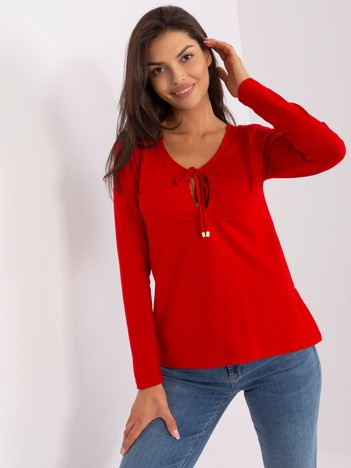 Hurt Rote Basic-Bluse mit langen Ärmeln RUE PARIS