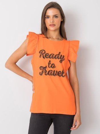 Orange Bluse mit dem Aufdruck Beverly.