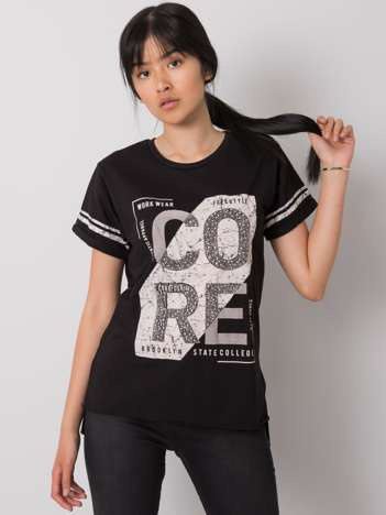 Schwarzes T-Shirt mit Aufdruck Amber.
