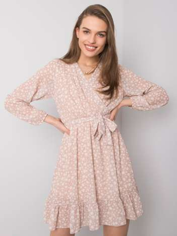 Beige Kleid mit Rüsche Eunika OCH BELLA.