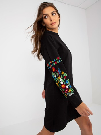 Hurt Schwarzes Sweatkleid mit bestickten Blumen RUE PARIS.