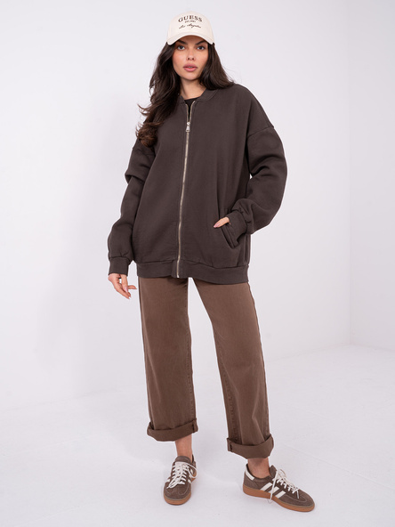Schokoladenfarbener Reißverschluss-Pullover mit Taschen.