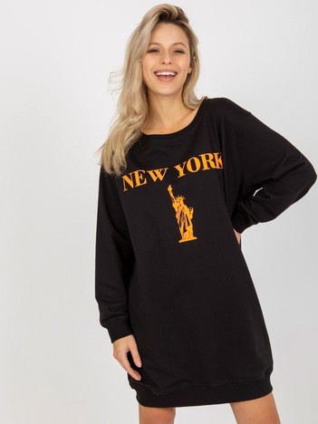 Hurt Schwarz-orange lange Oversize-Bluse mit Druck.