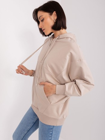 Hurt beige Kapuzenpullover mit Reißverschluss.