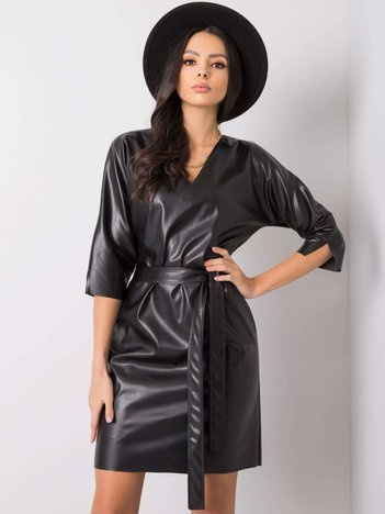Schwarzes Kleid aus Kunstleder Enrica.