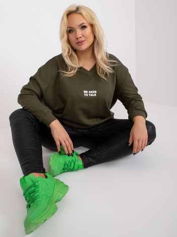 Khaki Sweatshirt-Tunika in Übergröße mit dem Schriftzug Raella.