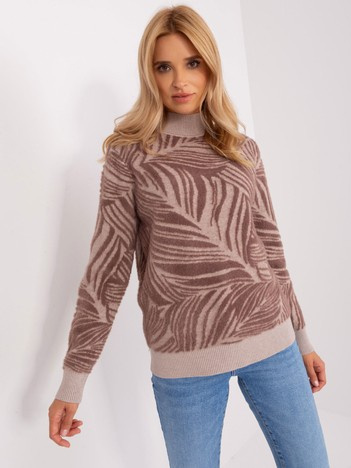 Hurt brauner Damenpullover mit Rollkragen und Muster.